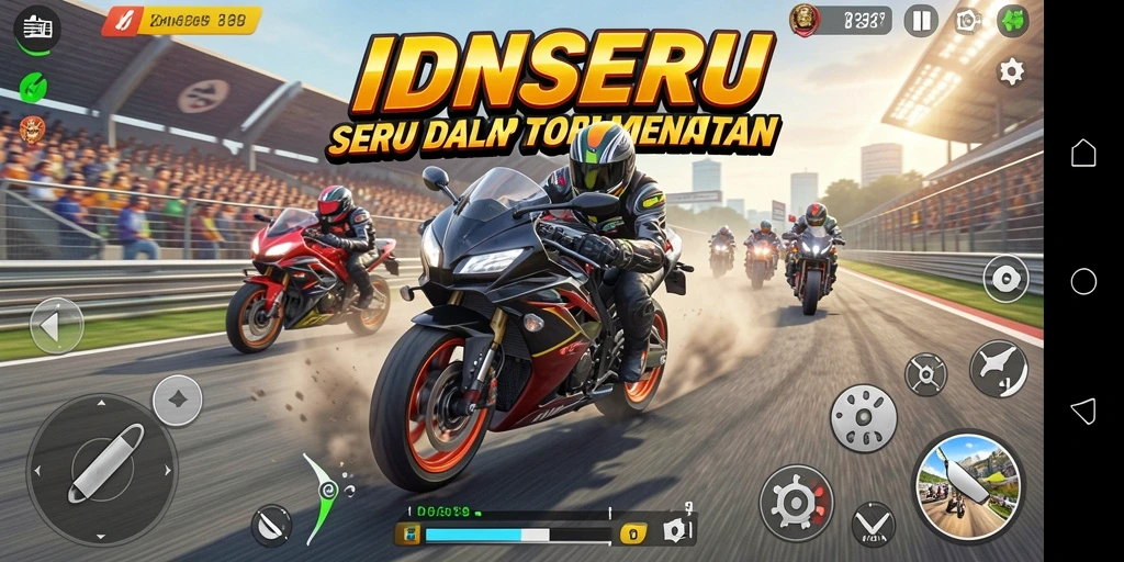 Screenshot menunjukkan aksi balap motor yang seru dan mendebarkan.