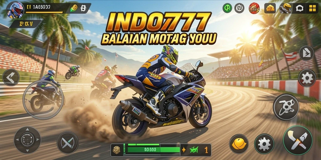 Tampilan utama gameplay INDO777 yang menampilkan balapan motor yang menegangkan.