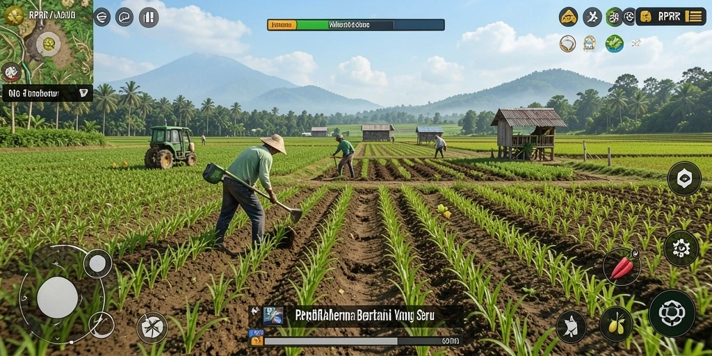 Screenshot RPRR menampilkan aktivitas bertani yang menarik dan interaktif.
