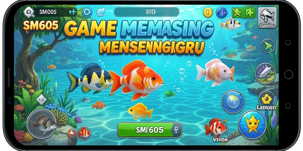 Tampilan gameplay SM605 yang menampilkan aksi memancing yang seru.