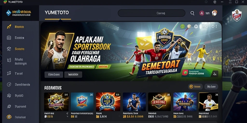 Tampilan antarmuka utama YUMETOTO untuk taruhan olahraga yang menarik.